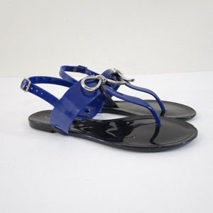 Tahari Black Blue Bow Jelly Thongs Sandals 6